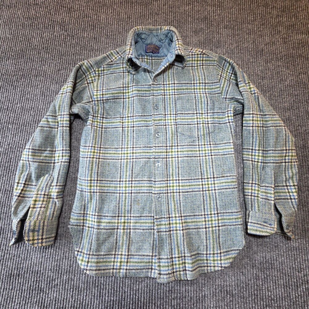 Vintage Pendleton Womans Top Shirt Plaid Size M Green w Blue Black - Virgin Wool